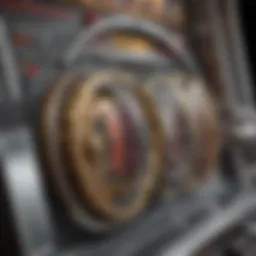 An intricate close-up of a classic slot machine's reels